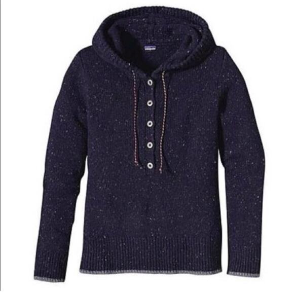 Patagonia Ranchito Navy Blue Wool Knit Sweater Pullover Long Sleeve Hoodie Sz XS